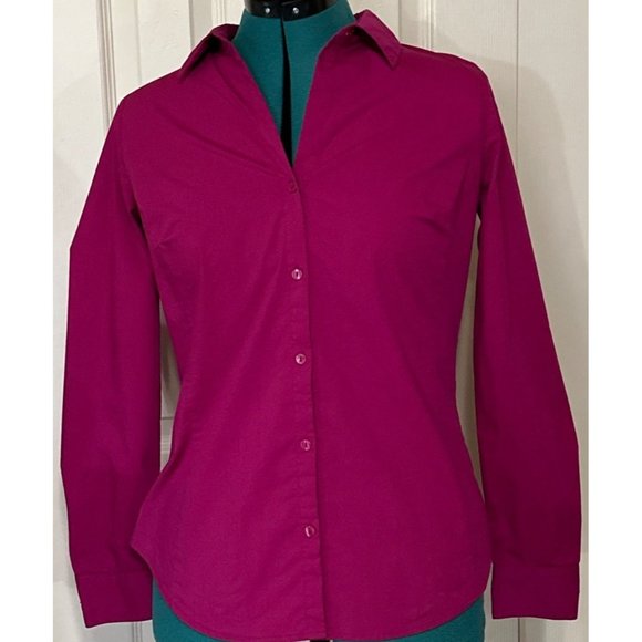 Worthington Brand V-Neck Blouse Burgundy Color Cotton Poly Blend Women's Size 4 - Picture 3 of 15